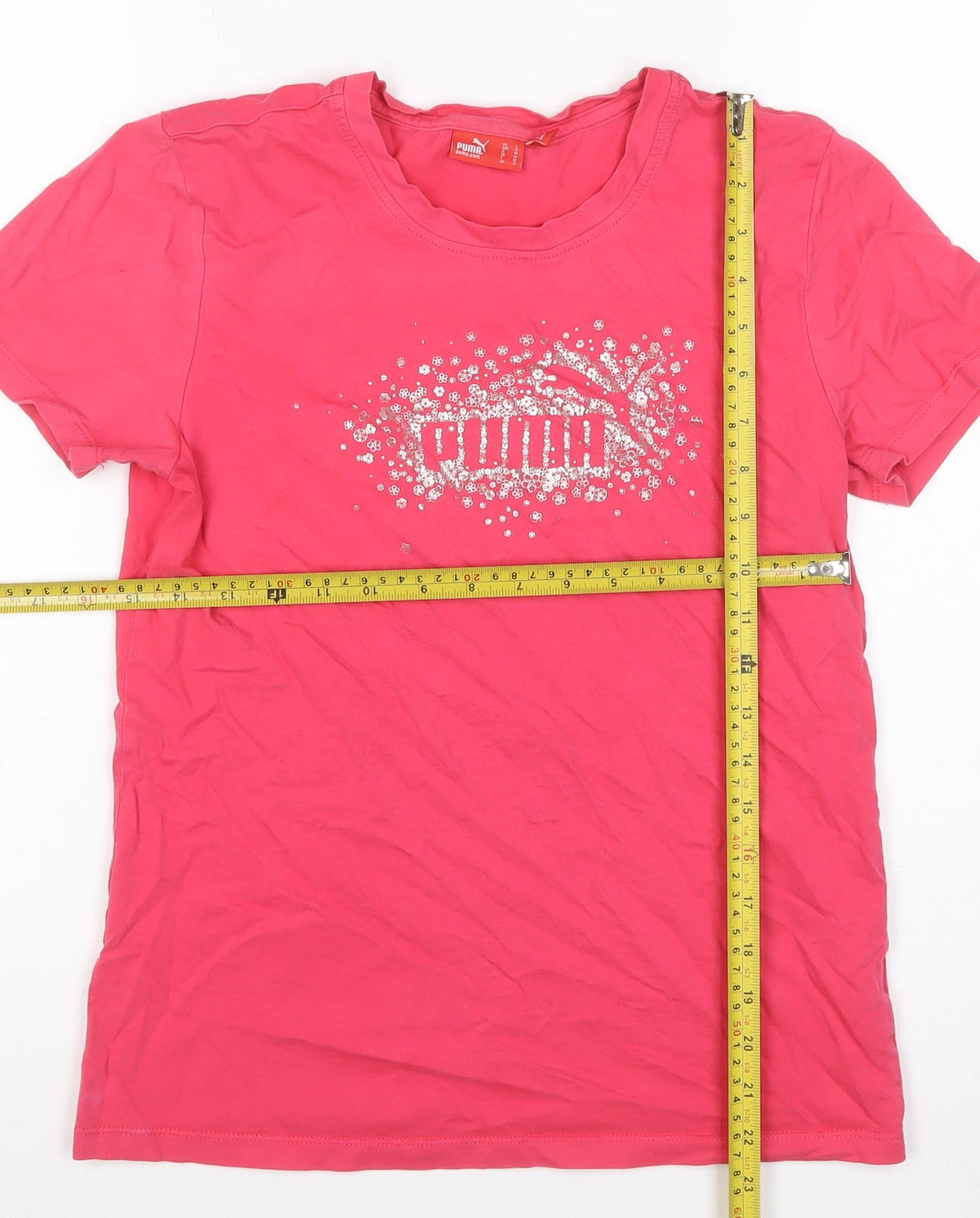 Puma Women’s Pink UK 14 Crew Neck Glitter Logo Short Sleeve T-Shirt