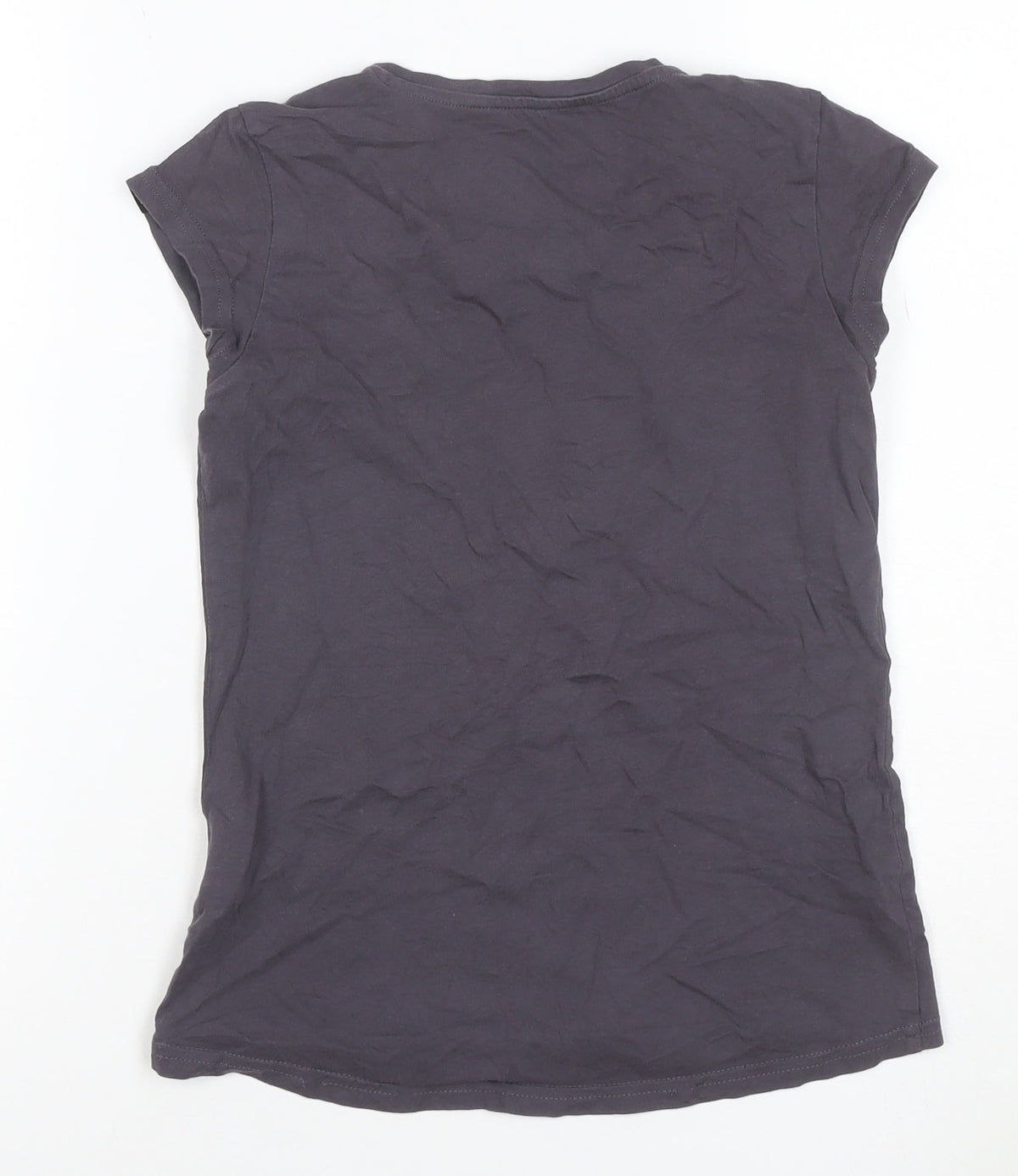 Back view of Puma girls’ grey pink logo graphic t-shirt, size 8, years short sleeve
