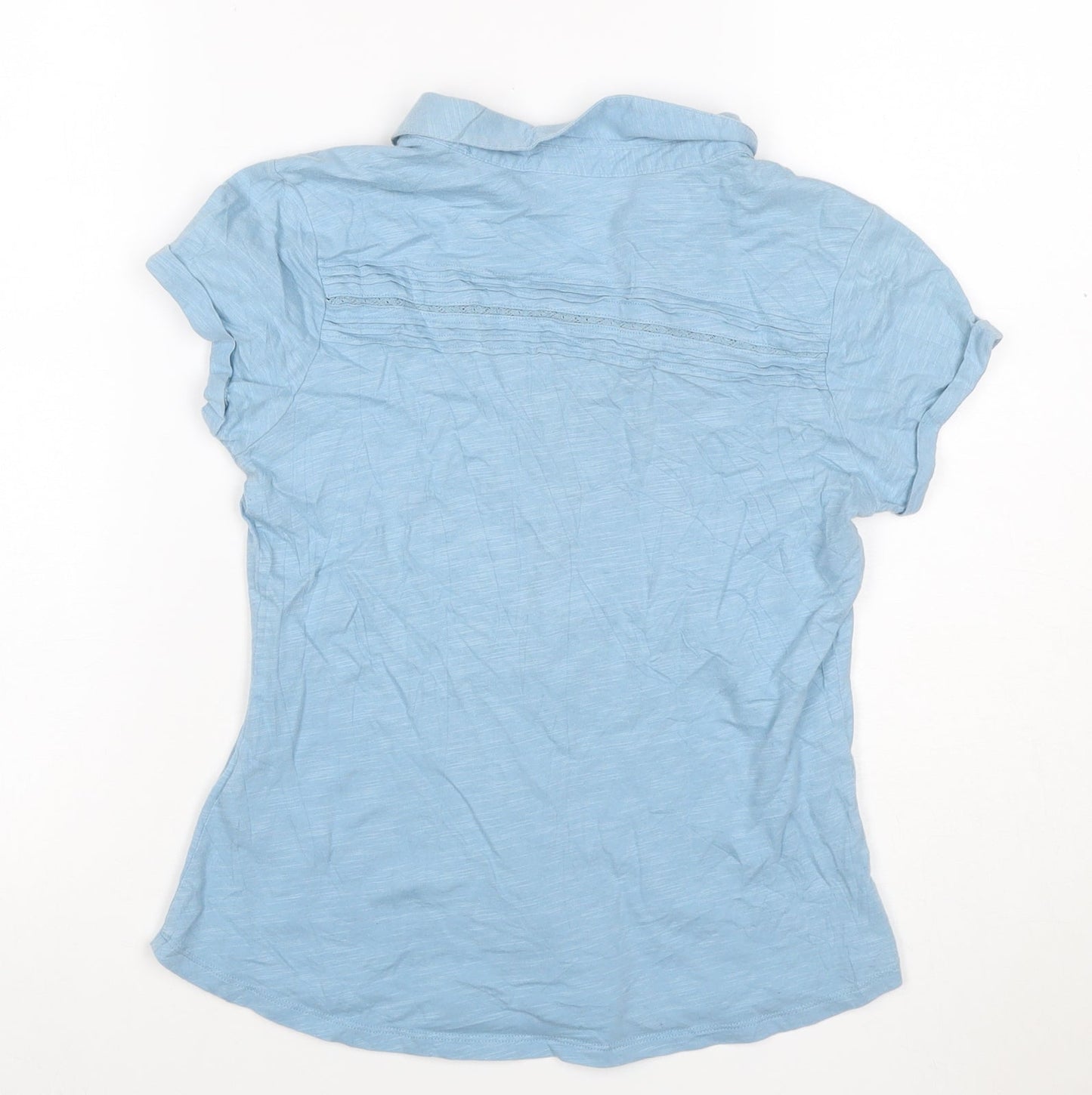 White Stuff Women Blue UK 8 Cotton Collared Pleated Button-Up Shirt