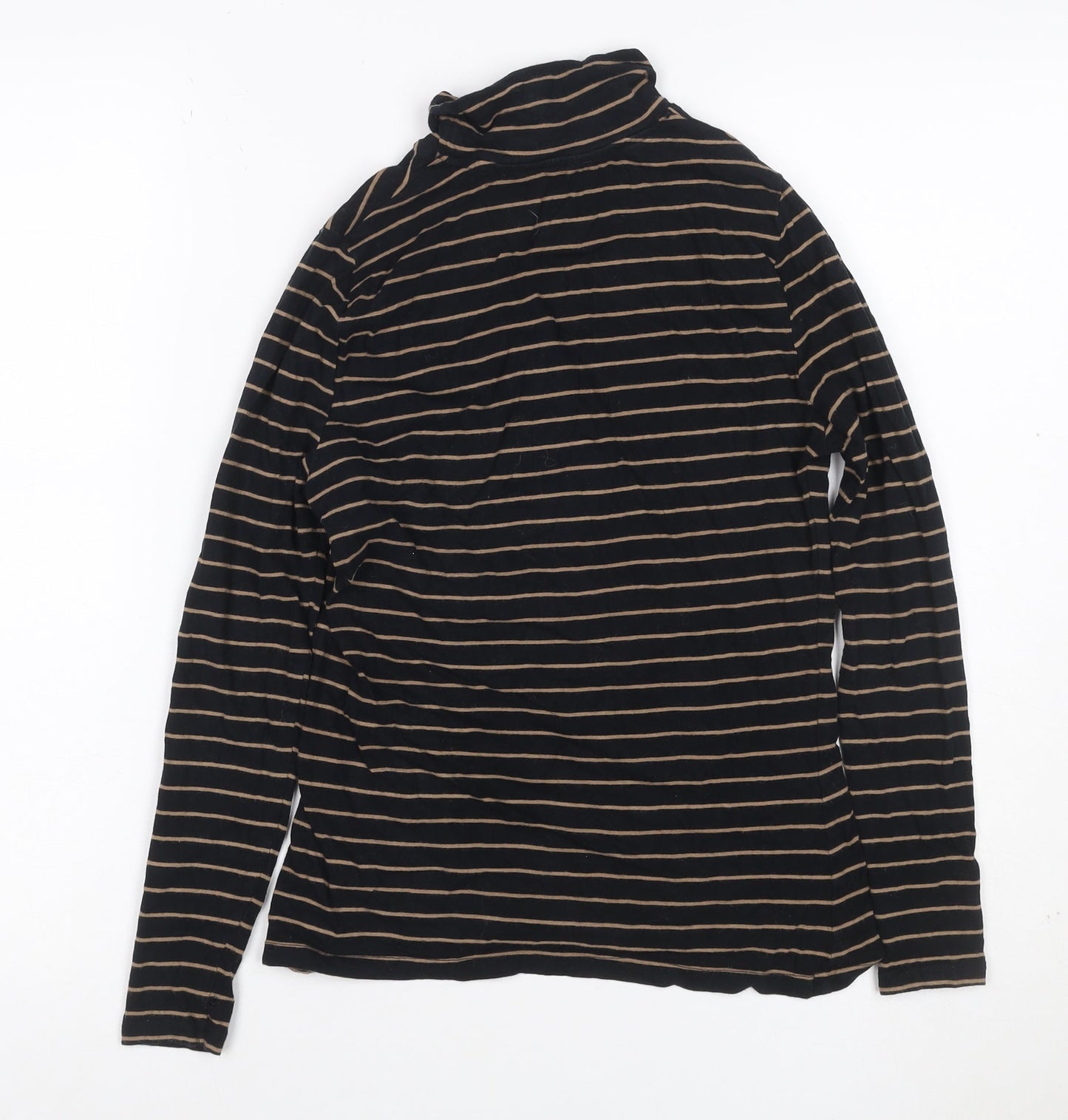 M&S Women Black Beige Striped Roll Neck Long Sleeve Top UK 8