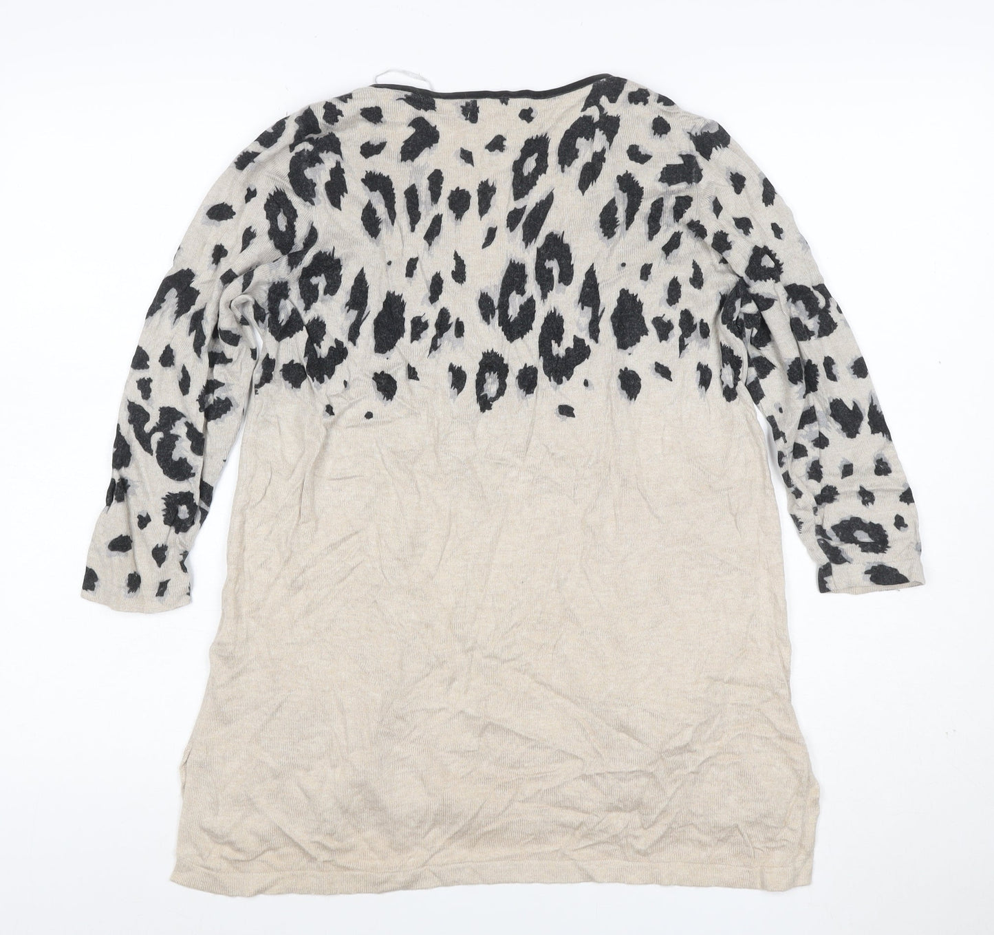 M&S Women Beige Leopard Print V-Neck Long Sleeve Tunic Top UK 10