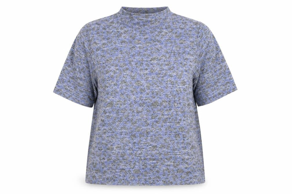 Marks & Spencer Women Blue Grey Leopard Print Mock Neck Top UK 22
