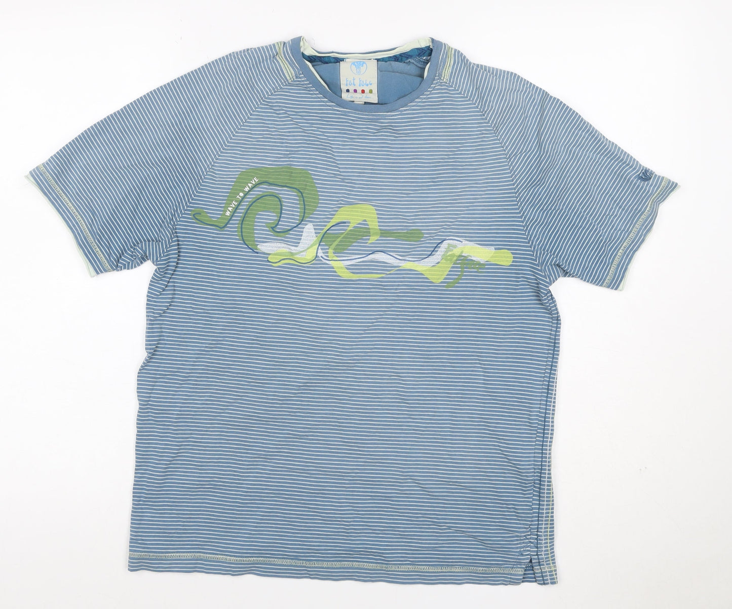 Fat Face Teens Blue Striped Wave Graphic Cotton T-Shirt Size S