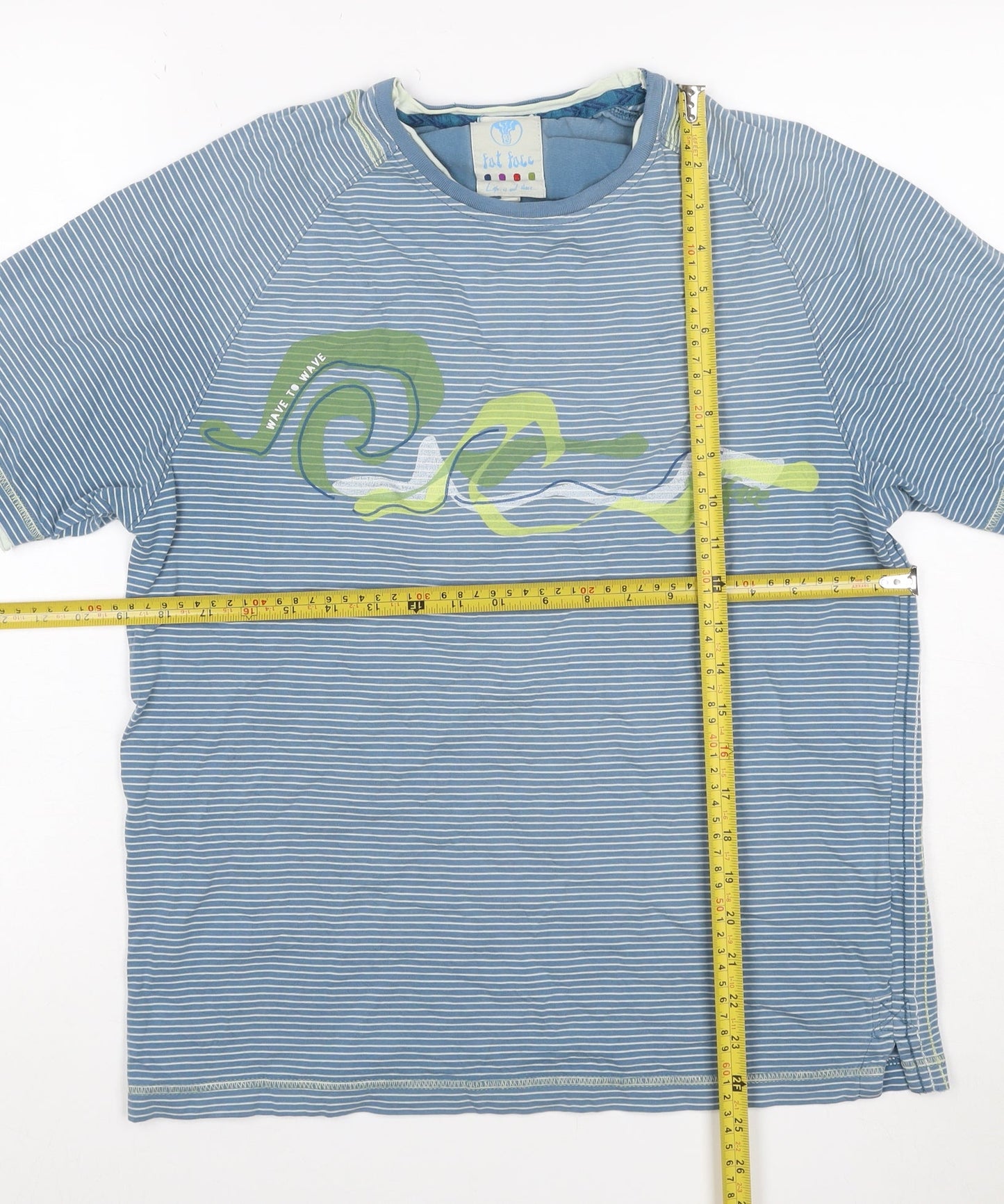 Fat Face Teens Blue Striped Wave Graphic Cotton T-Shirt Size S