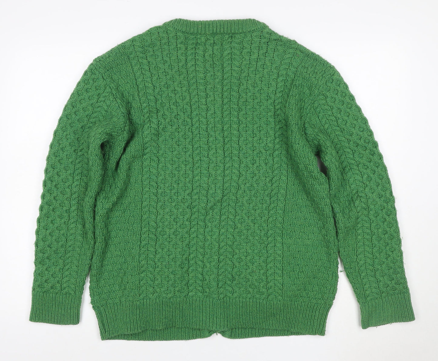 Shades of Aran Women Green L Merino Wool Cable Knit Cardigan