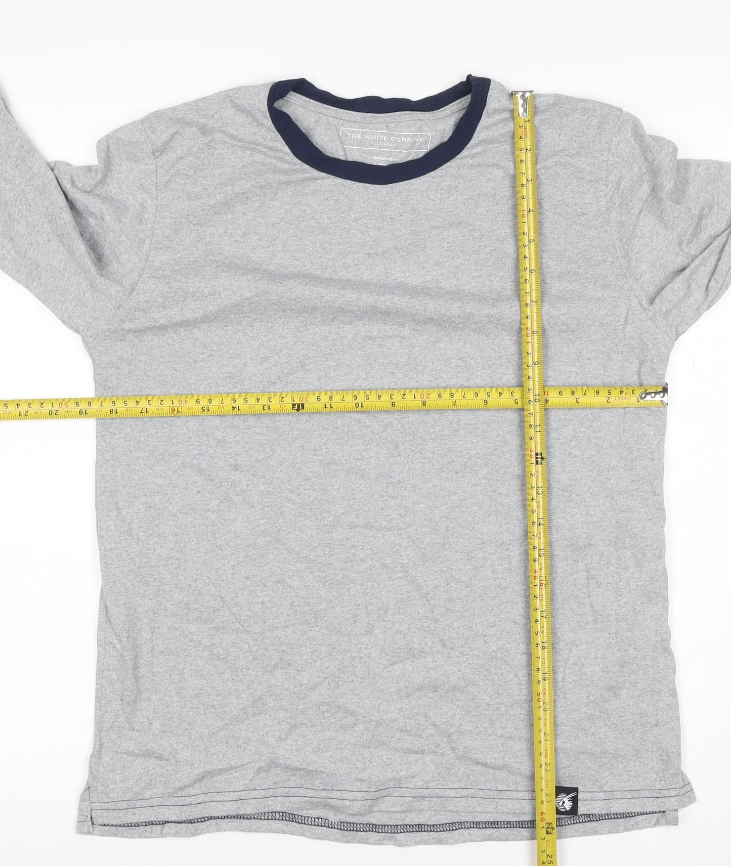 The White Company Men Grey Navy Crew Neck Long Sleeve T-Shirt S