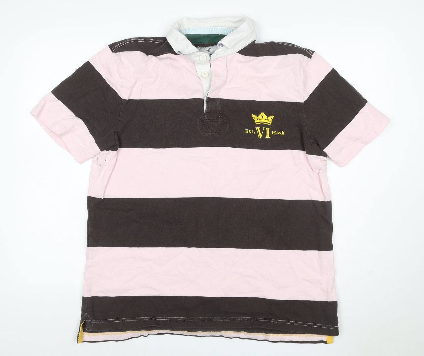 Howick Men’s L Pink Brown Striped Long Sleeve Rugby Polo