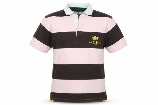 Howick Men’s L Pink Brown Striped Long Sleeve Rugby Polo