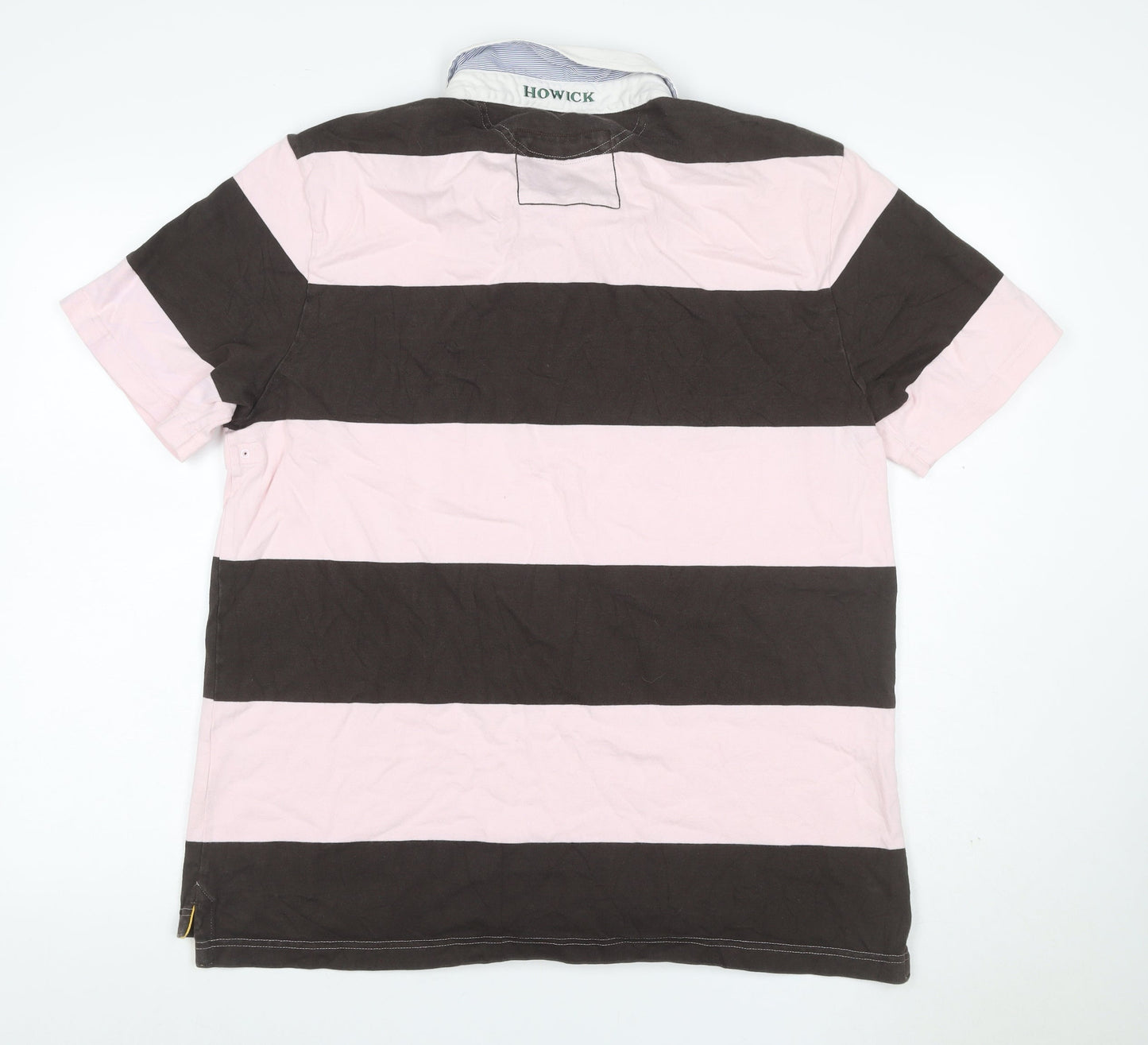 Howick Men’s L Pink Brown Striped Long Sleeve Rugby Polo