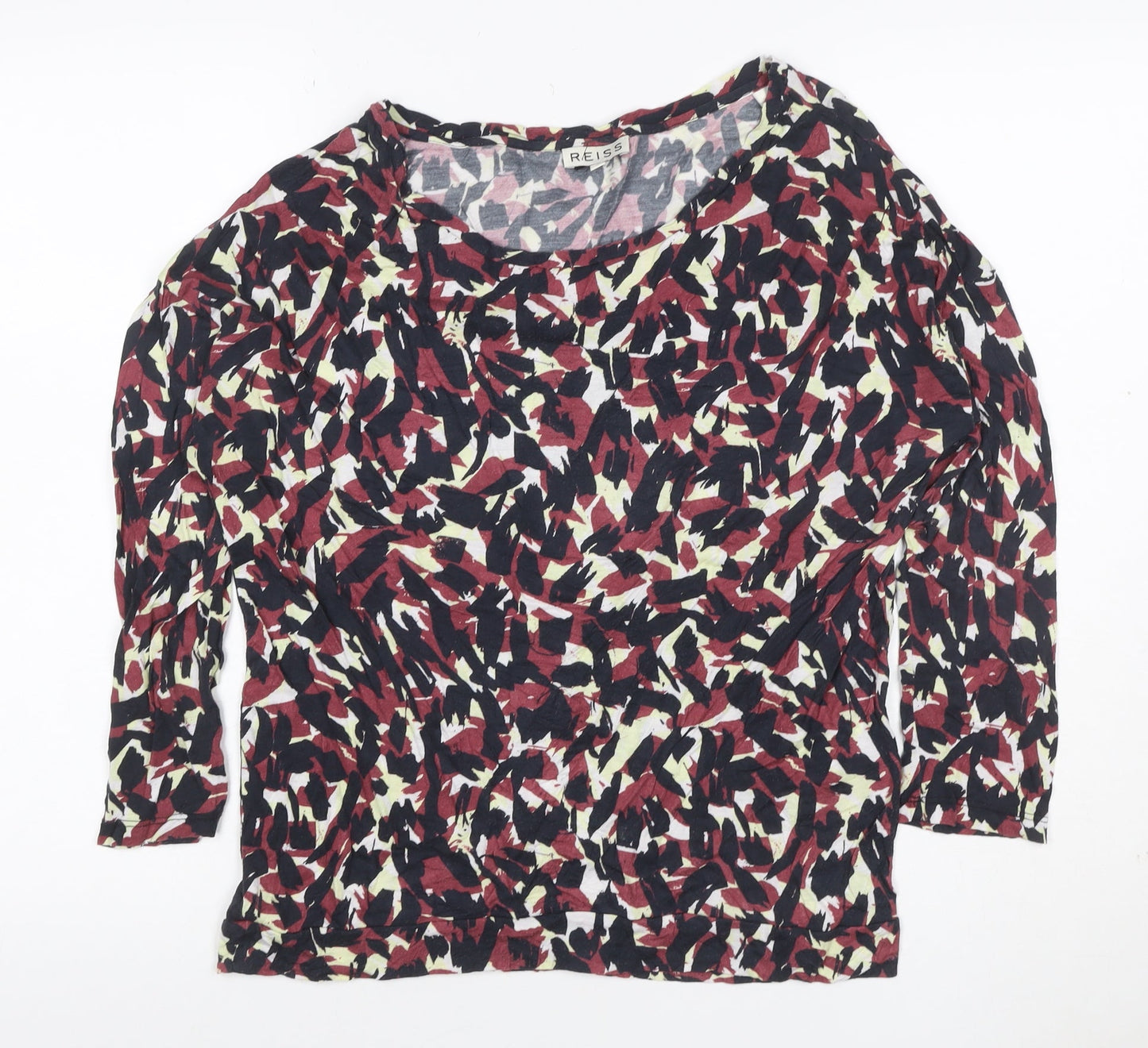 Reiss Women Multicoloured M Modal Abstract Print Long Sleeve Blouse Top