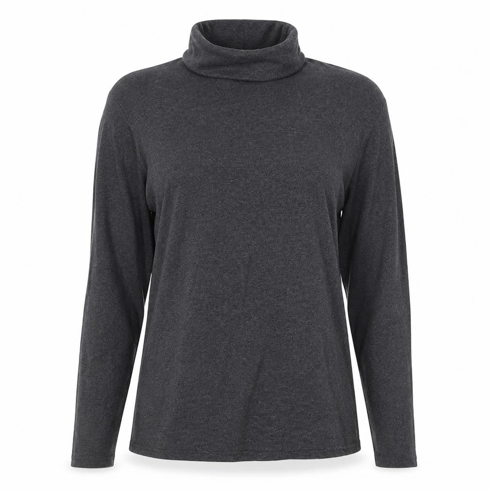 Gap Women Grey L Roll Neck Long Sleeve Cotton Basic T-Shirt