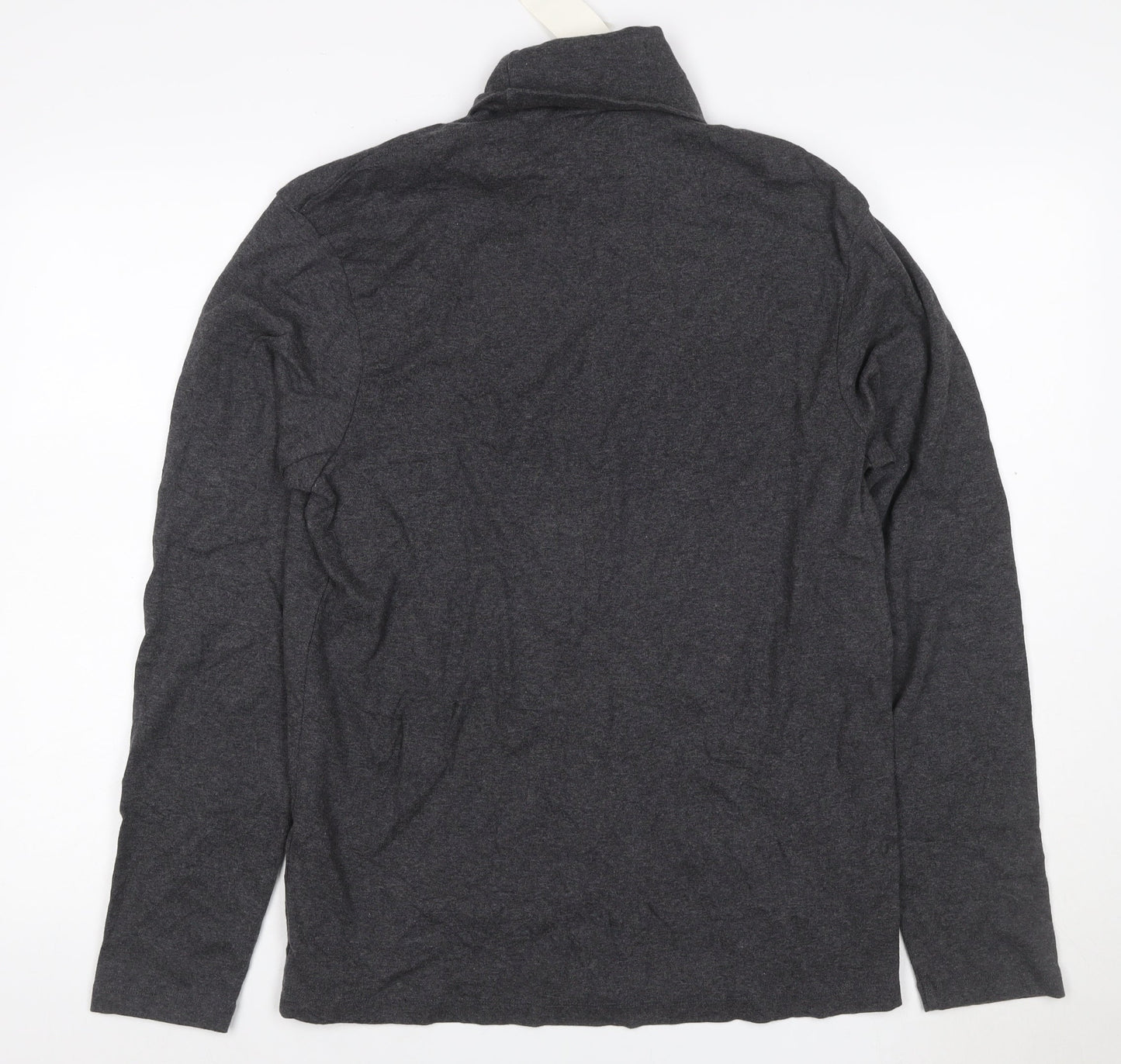 GAP Women Grey L Roll Neck Long Sleeve Cotton Basic T-Shirt