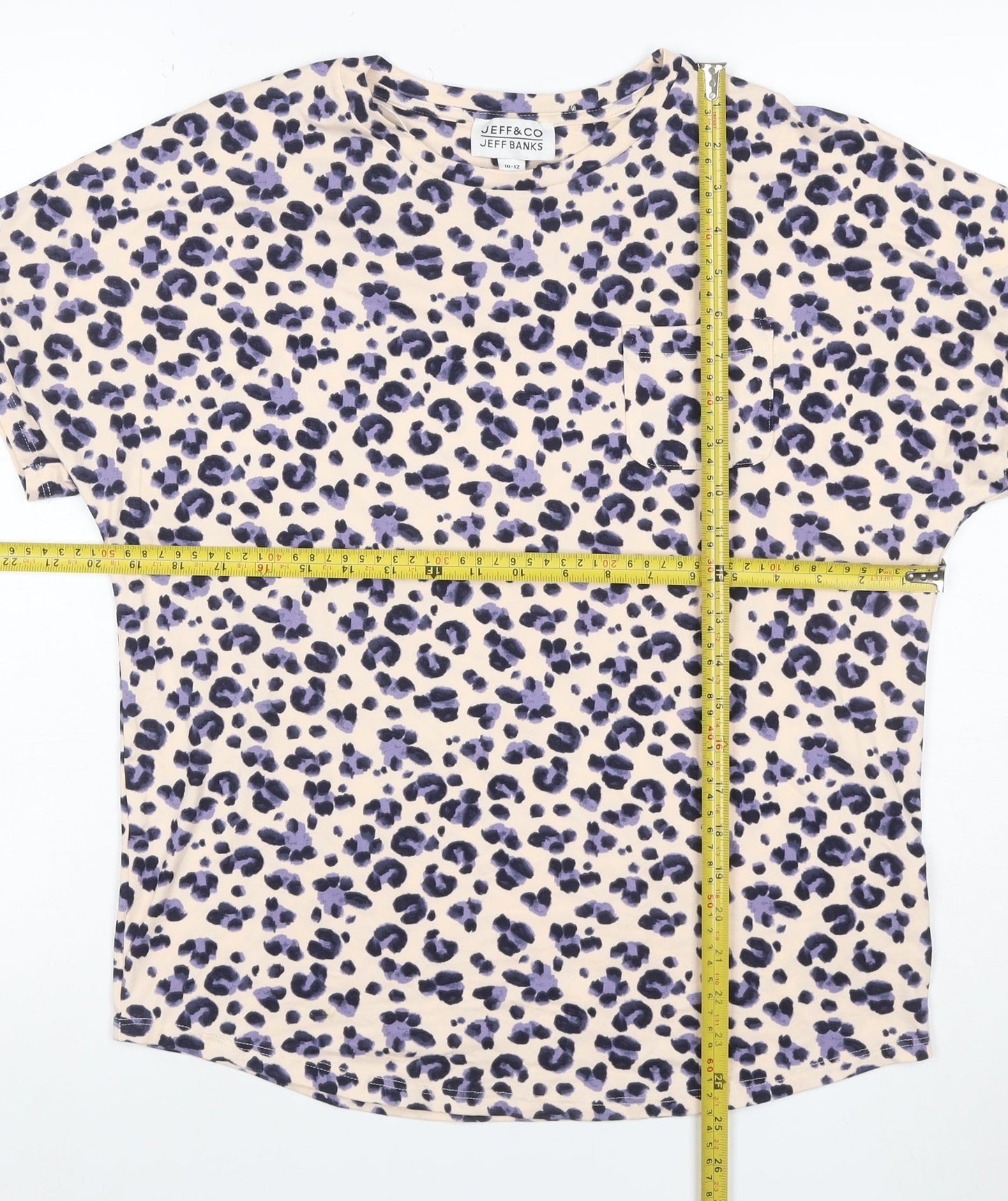 Jeff Banks Women Beige Purple Leopard Print Jersey T-Shirt UK 10