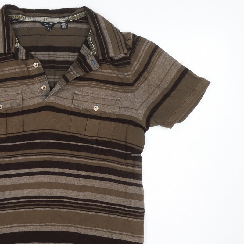 Additional view of Ted Baker Men’s Brown Striped Polo Shirt, size L, Short Sleeve