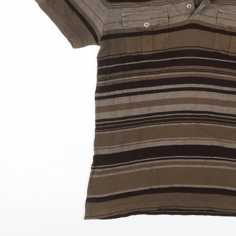 Additional view of Ted Baker Men’s Brown Striped Polo Shirt, size L, Short Sleeve