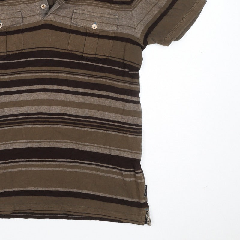 Additional view of Ted Baker Men’s Brown Striped Polo Shirt, size L, Short Sleeve