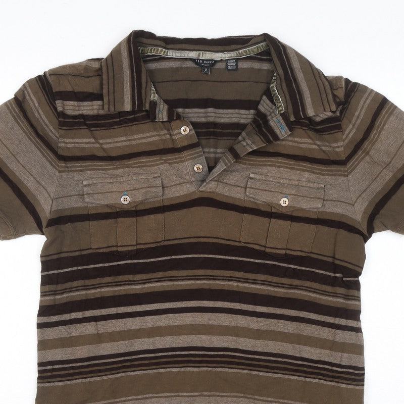 Additional view of Ted Baker Men’s Brown Striped Polo Shirt, size L, Short Sleeve
