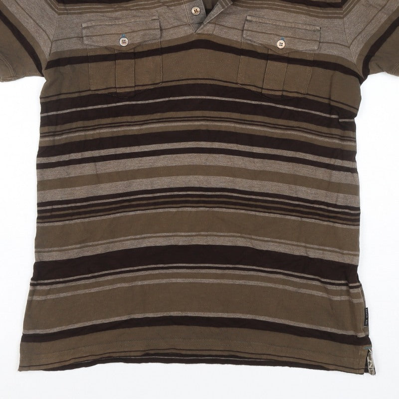 Additional view of Ted Baker Men’s Brown Striped Polo Shirt, size L, Short Sleeve