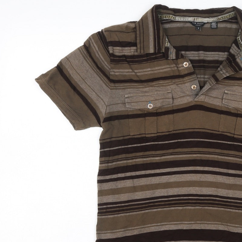 Additional view of Ted Baker Men’s Brown Striped Polo Shirt, size L, Short Sleeve