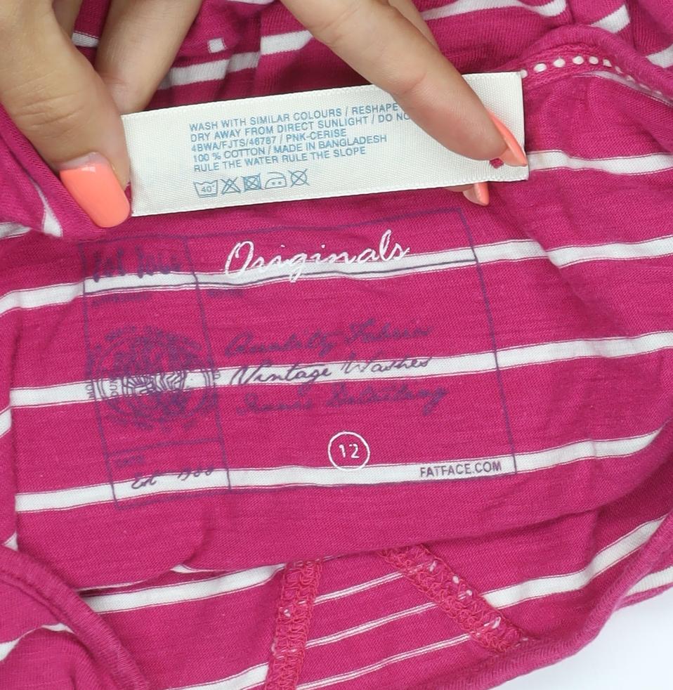 Fat Face Women’s Pink Striped Size 12 Jersey Long Sleeve Top