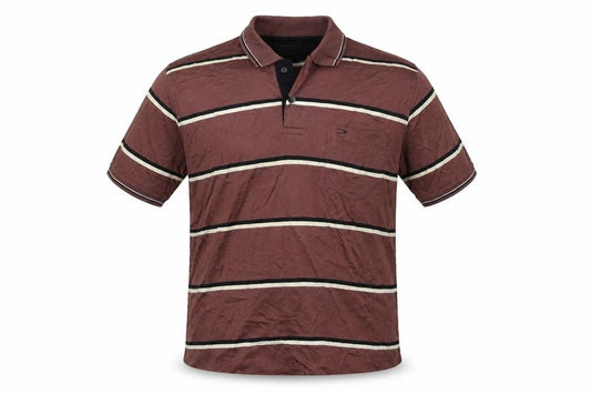 Duke Mens Brown Striped Cotton Polo Shirt XL Short Sleeve