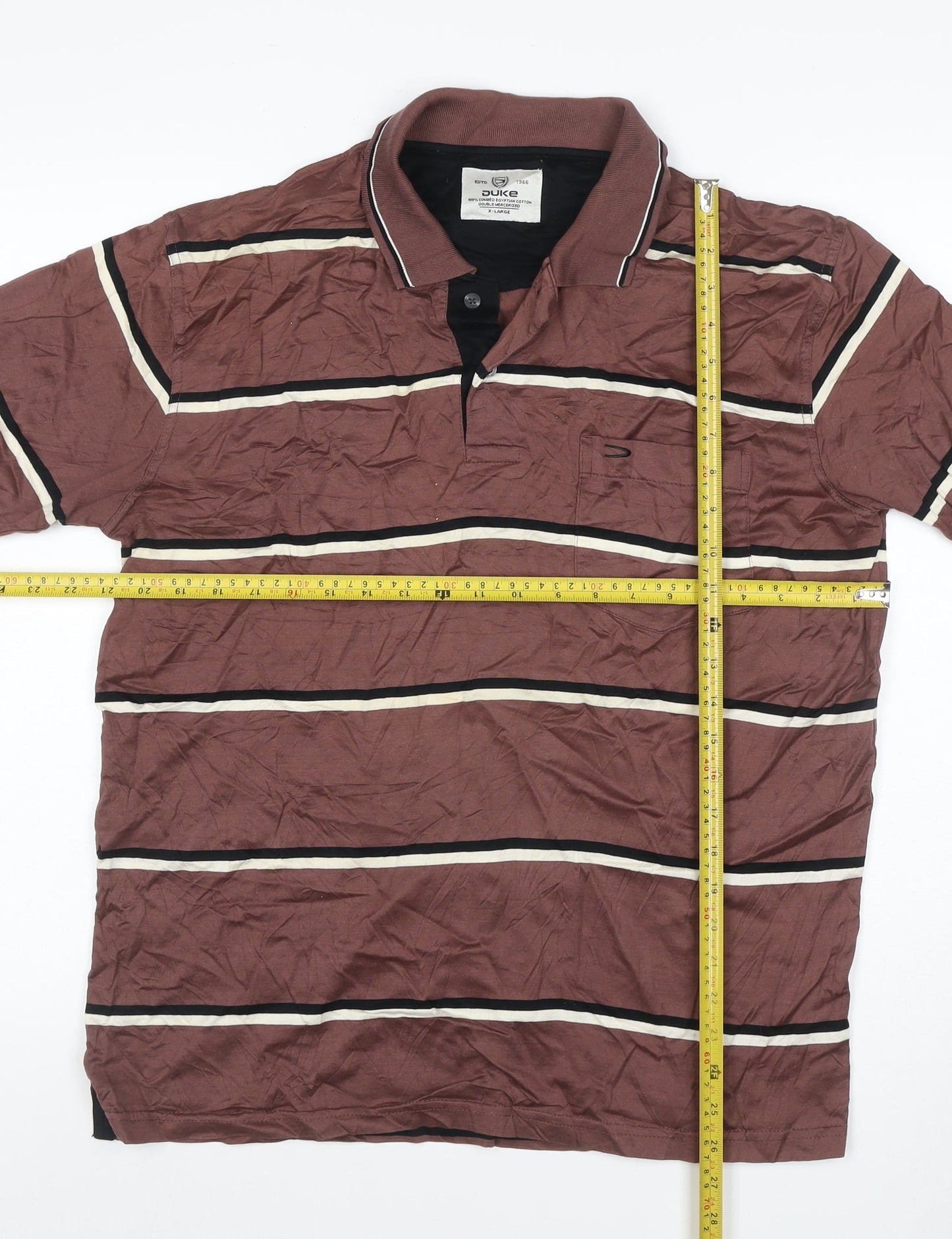 Duke Mens Brown Striped Cotton Polo Shirt XL Short Sleeve