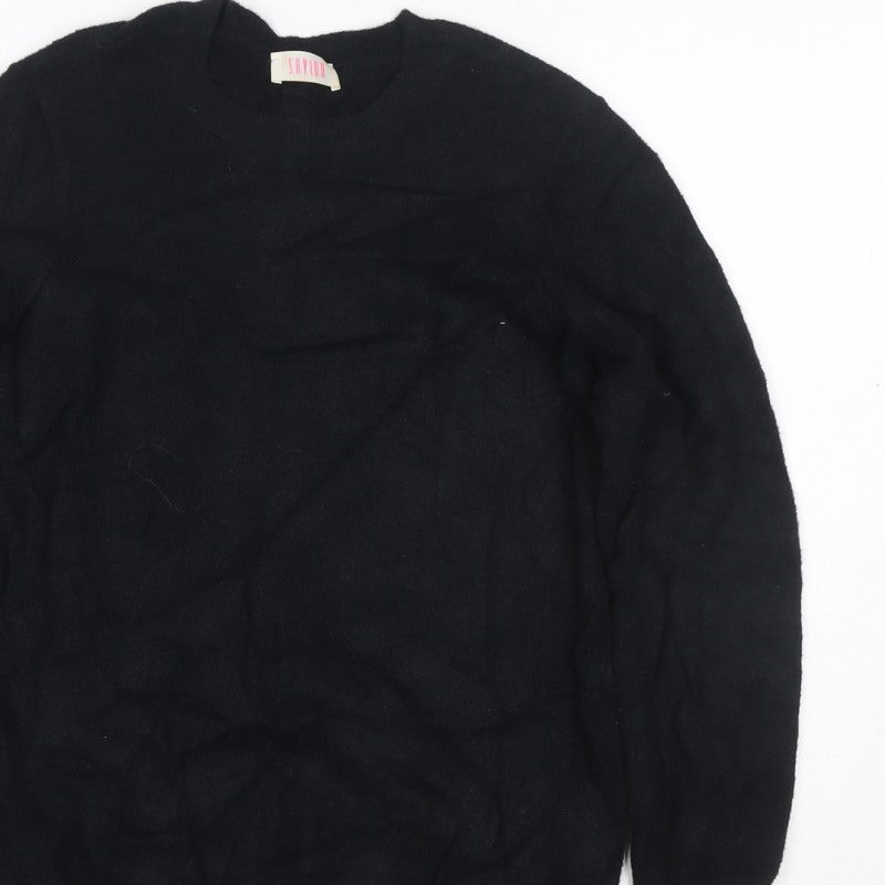 Saylor Women Black UK 12 Pearl Button Balloon Sleeve Knit Jumper