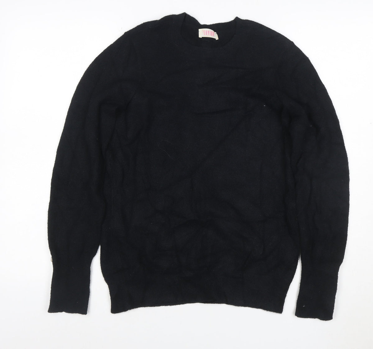 Saylor Women Black UK 12 Pearl Button Balloon Sleeve Knit Jumper