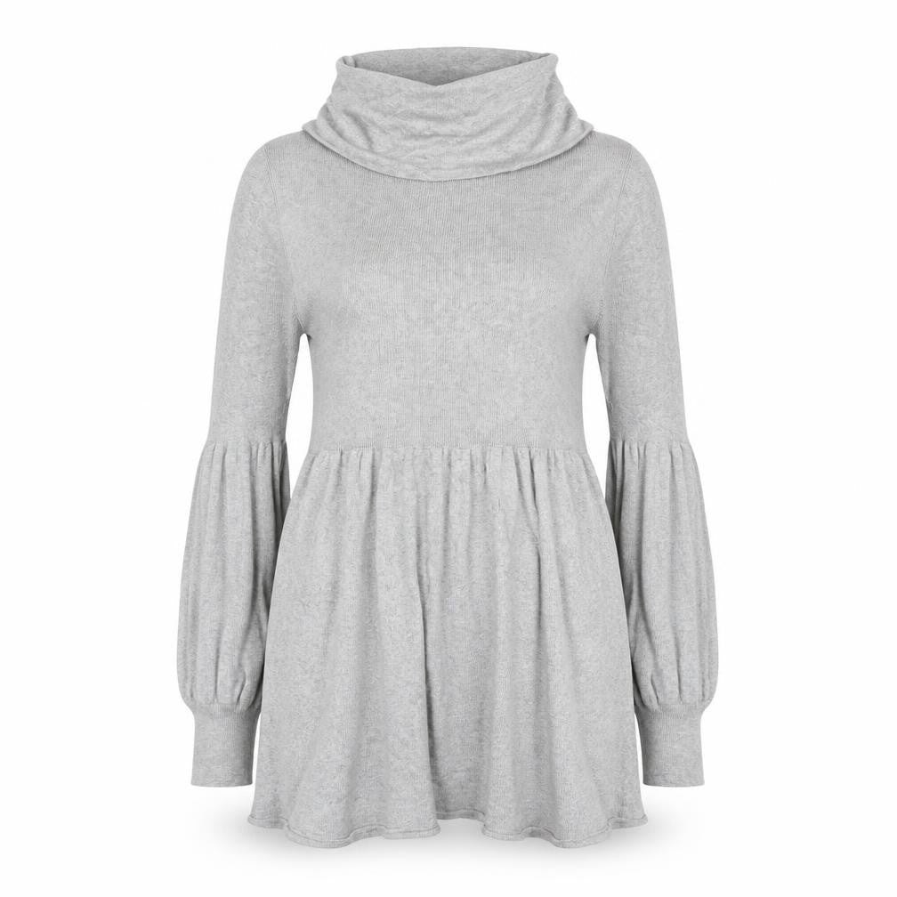 Front view of CHIC Women Grey L Knit Cowl Neck Fit & Flare Short Jumper Dress