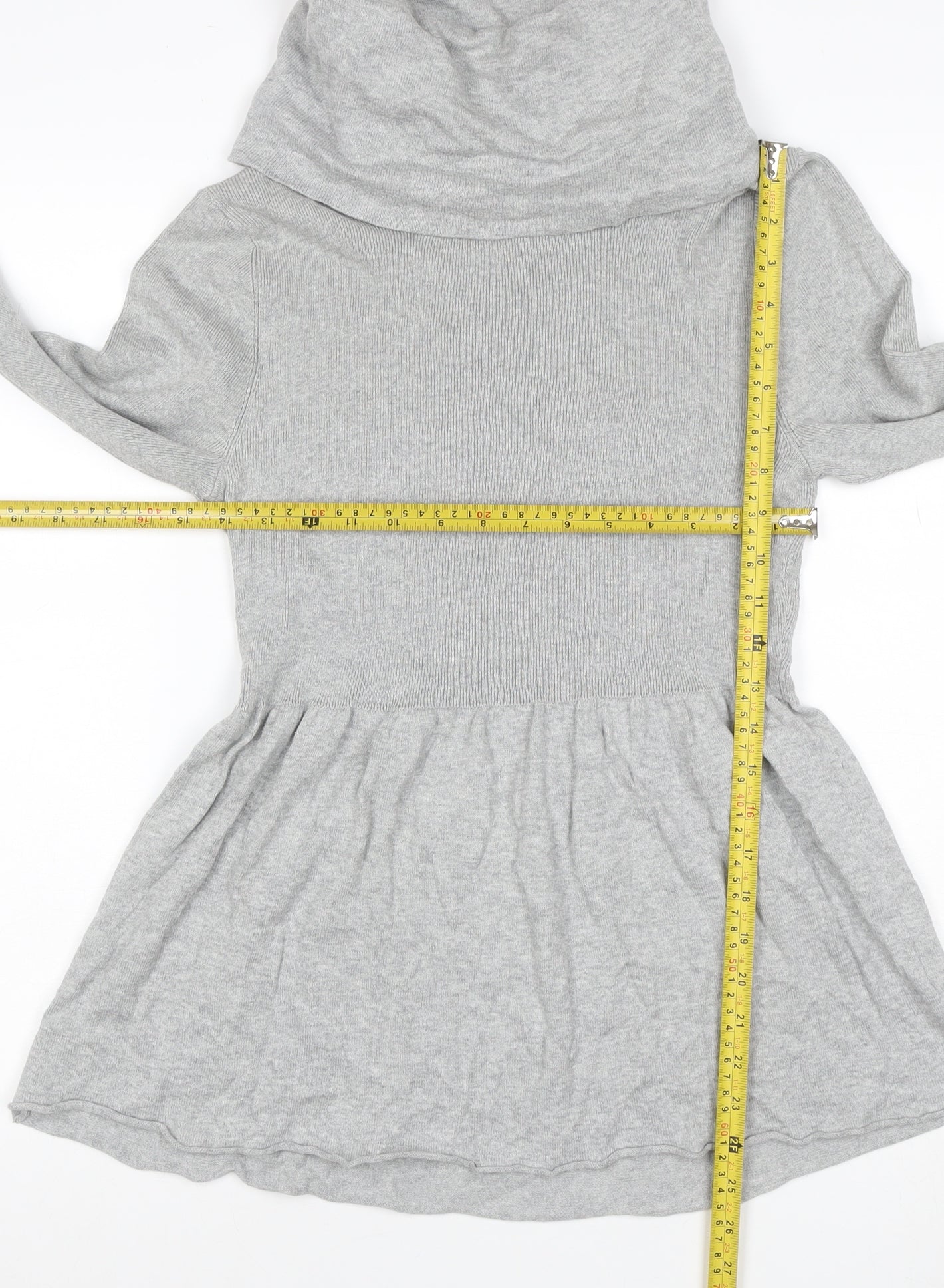 CHIC Women Grey L Knit Cowl Neck Fit & Flare Short Jumper Dress