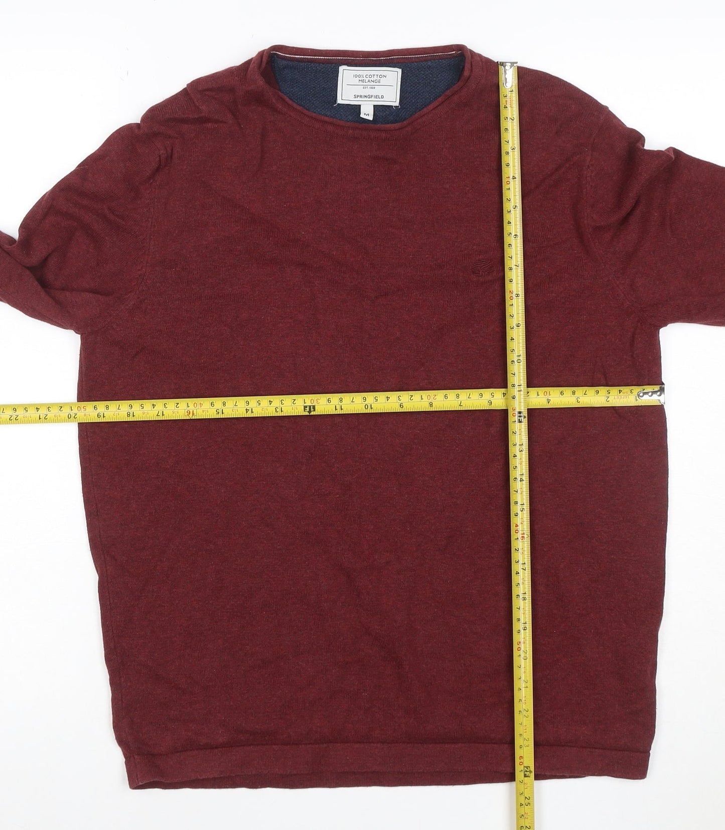 Springfield Men’s Red M Cotton Melange Crew Neck Pullover Jumper Logo