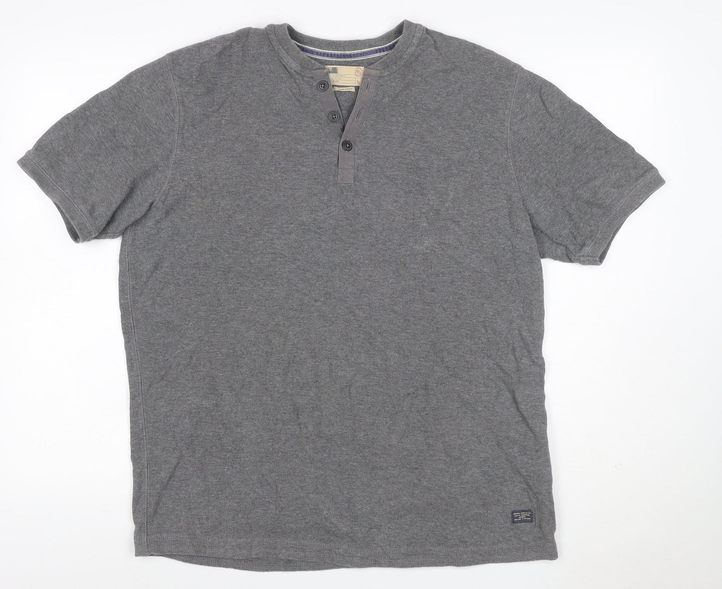 Marks and Spencer Men Grey Large Henley Short Sleeve Cotton Polo Shirt