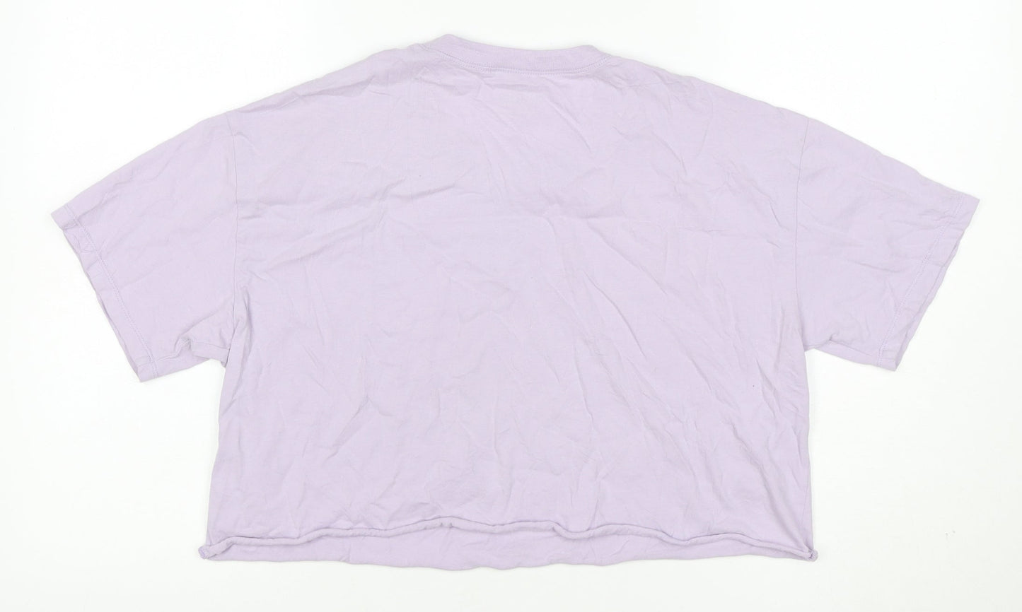 Hollister Women Purple S Cropped Cotton Car Graphic T-Shirt