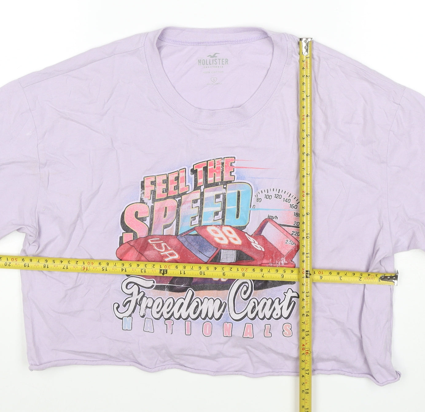 Hollister Women Purple S Cropped Cotton Car Graphic T-Shirt