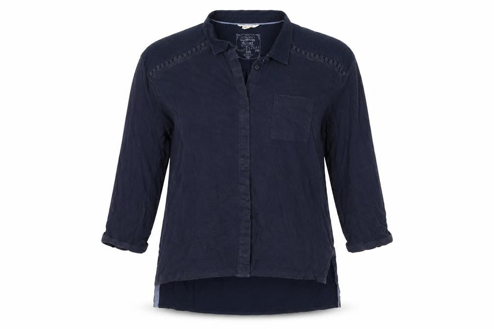 White Stuff Women Blue UK 12 Linen Cotton Crochet Tunic Shirt