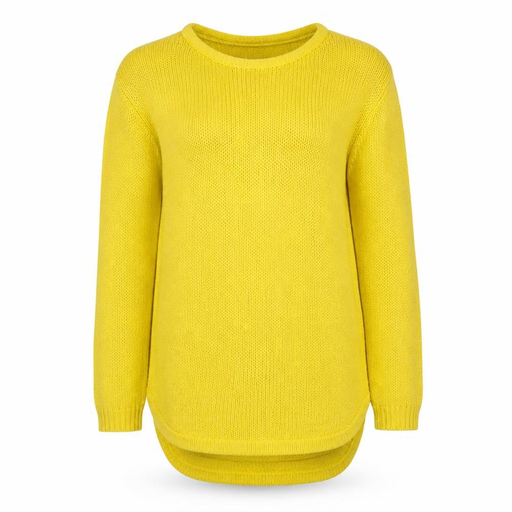 H&M Women Yellow S Chunky Knit Long Sleeve Round Neck Tunic Jumper