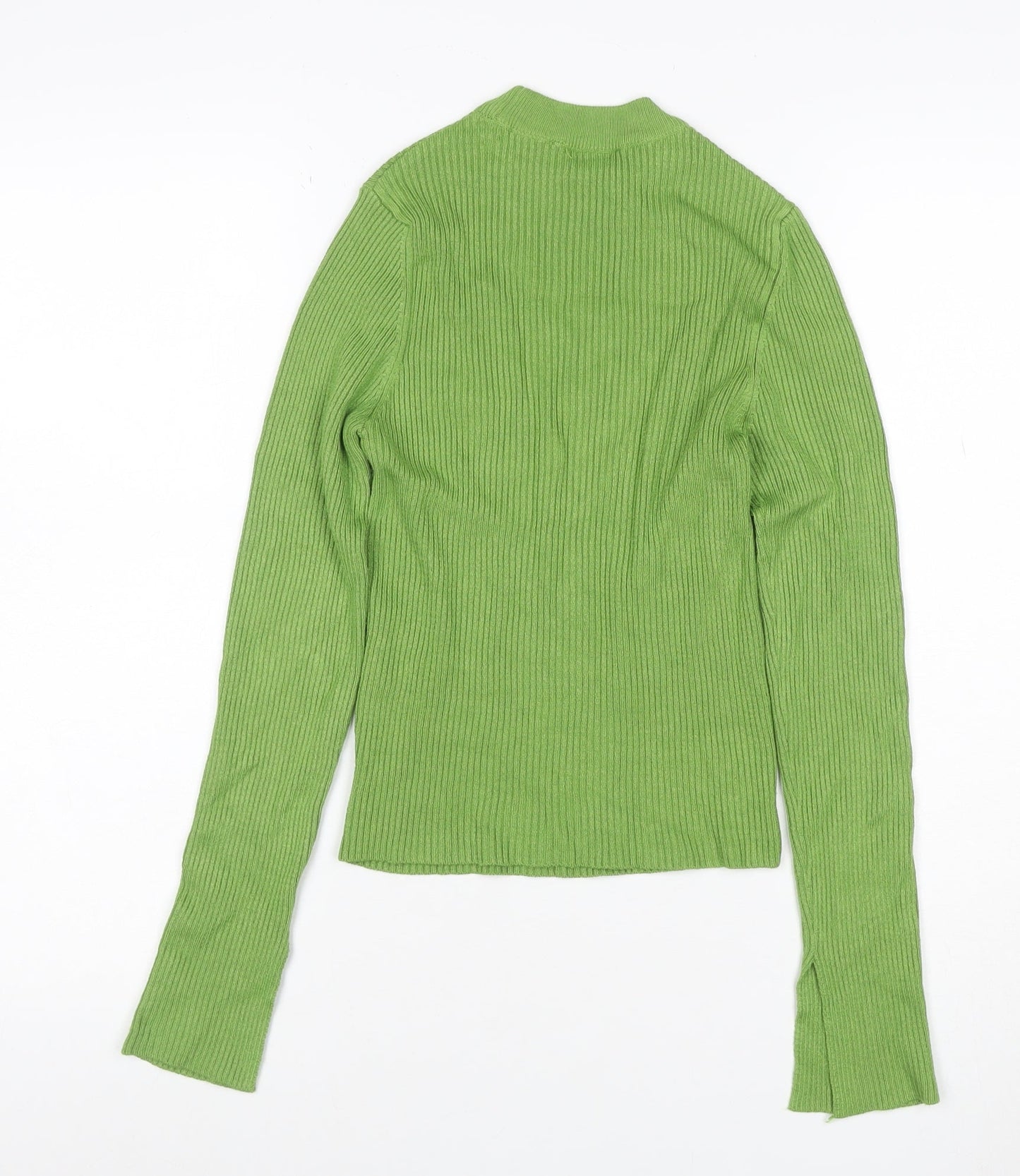 Pull&Bear Women’s Green UK 8 Rib Knit Mock Neck Slim Jumper