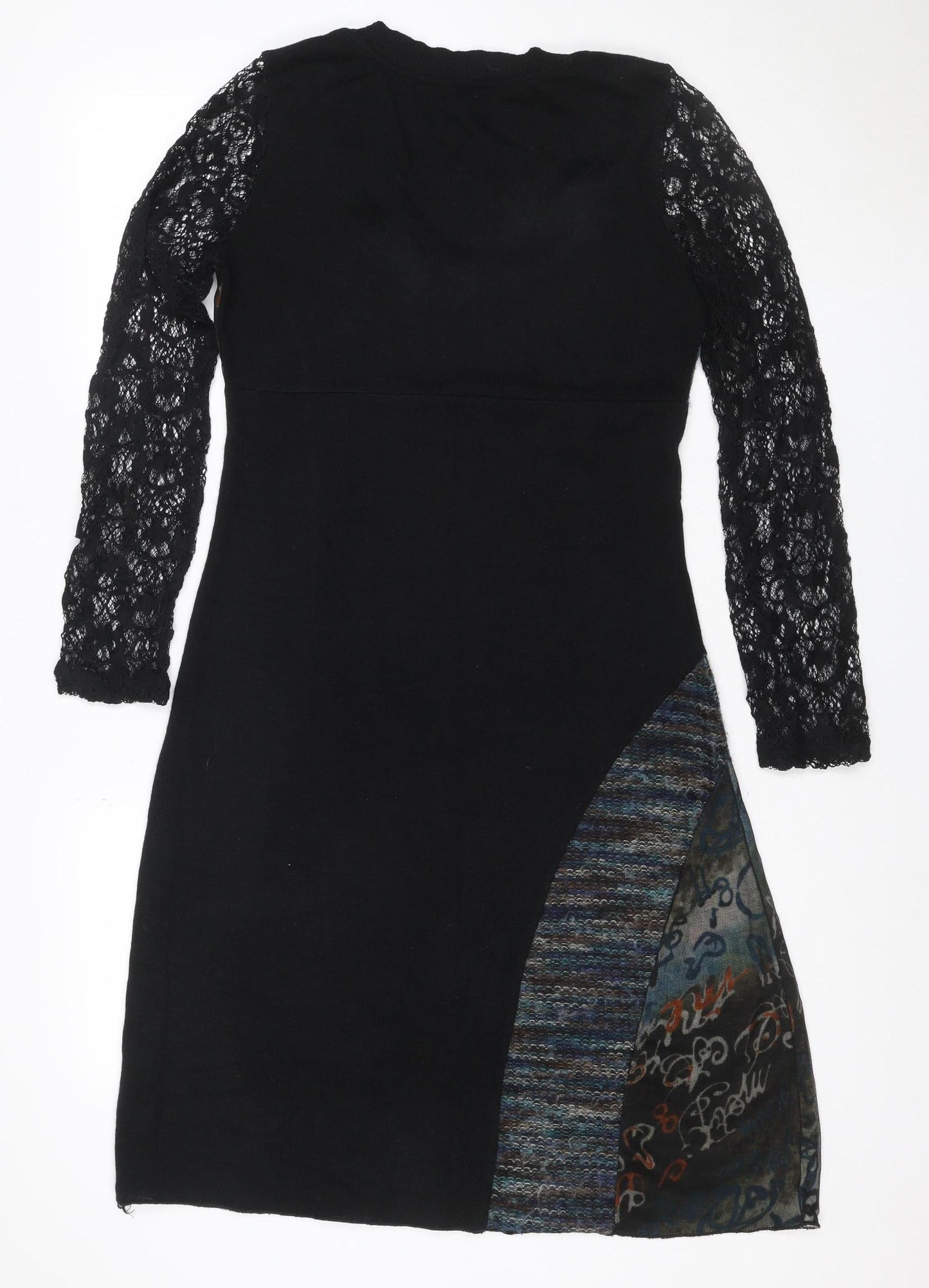 Frime Women’s Multicoloured M Sheath Knit Lace Sleeve Dress