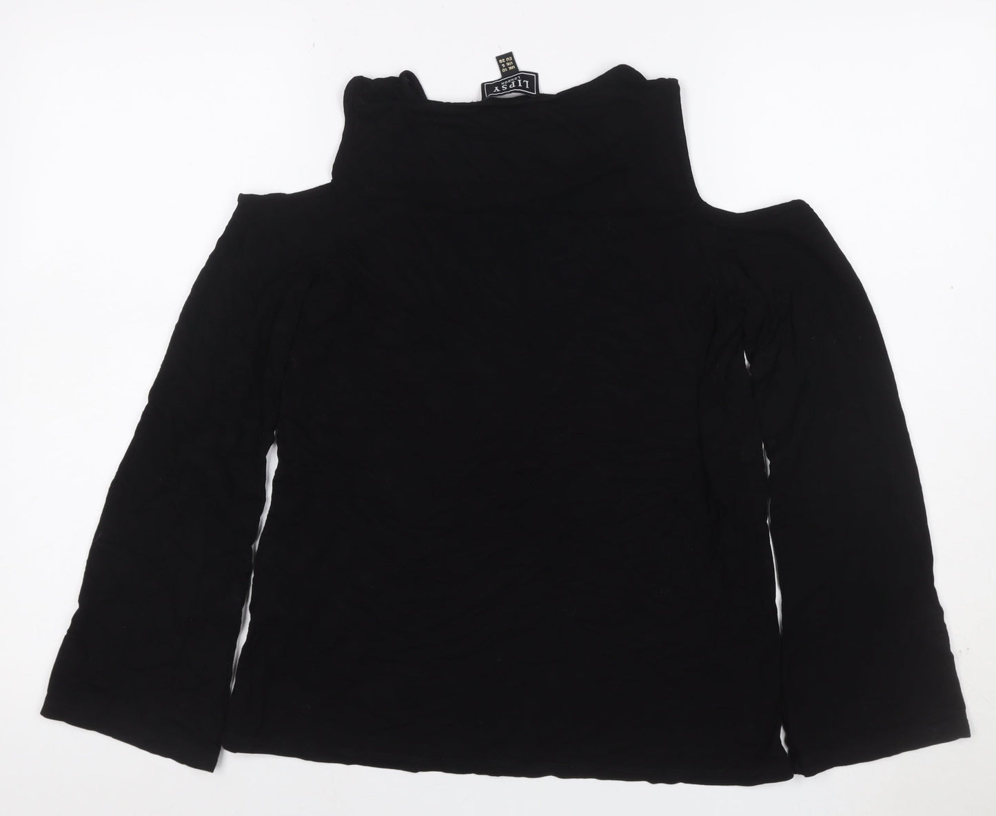 Lipsy Women Black UK 10 Cold Shoulder V-Neck Stretch Blouse