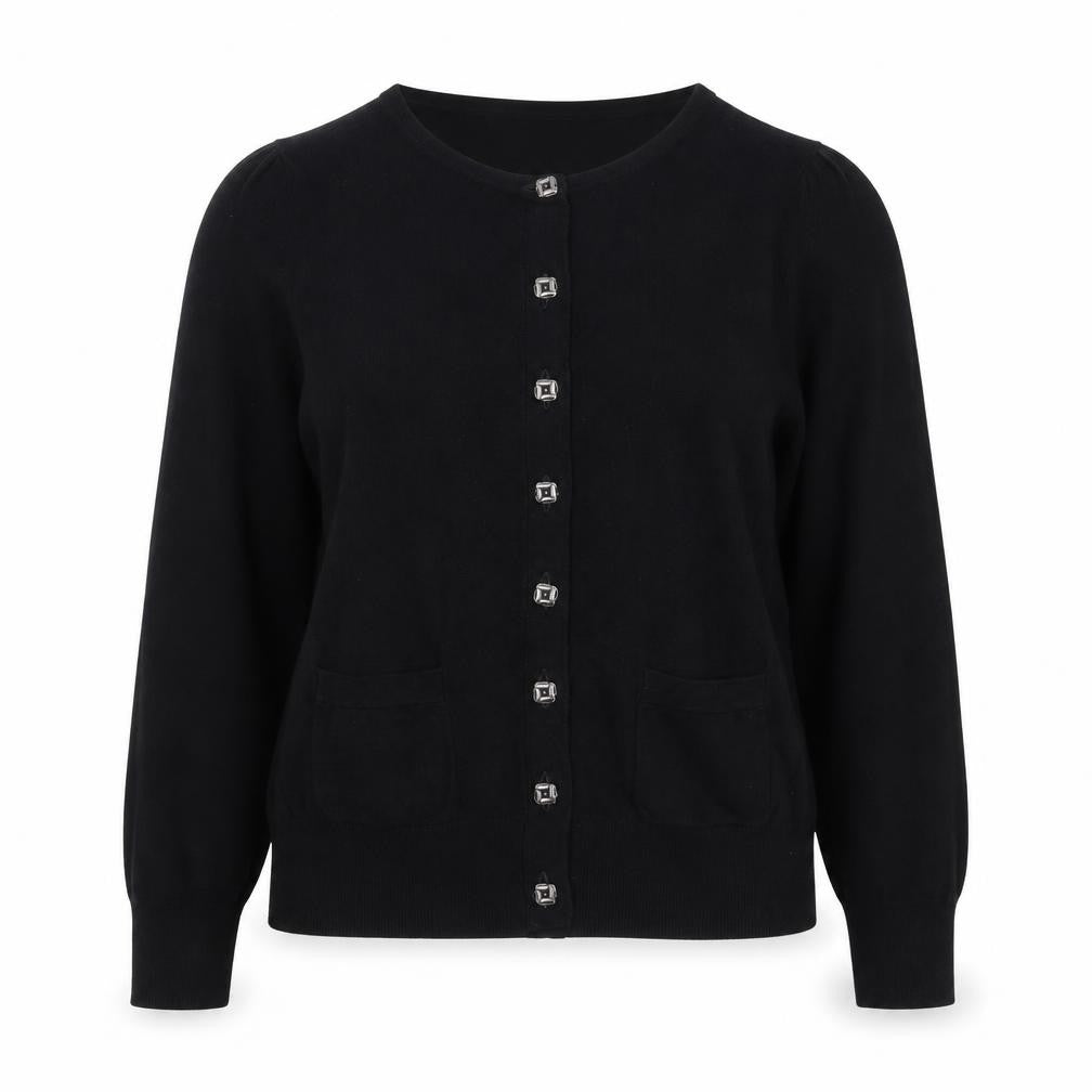 Dunnes Women Black Size 16 Button Front Knit Cardigan Pockets