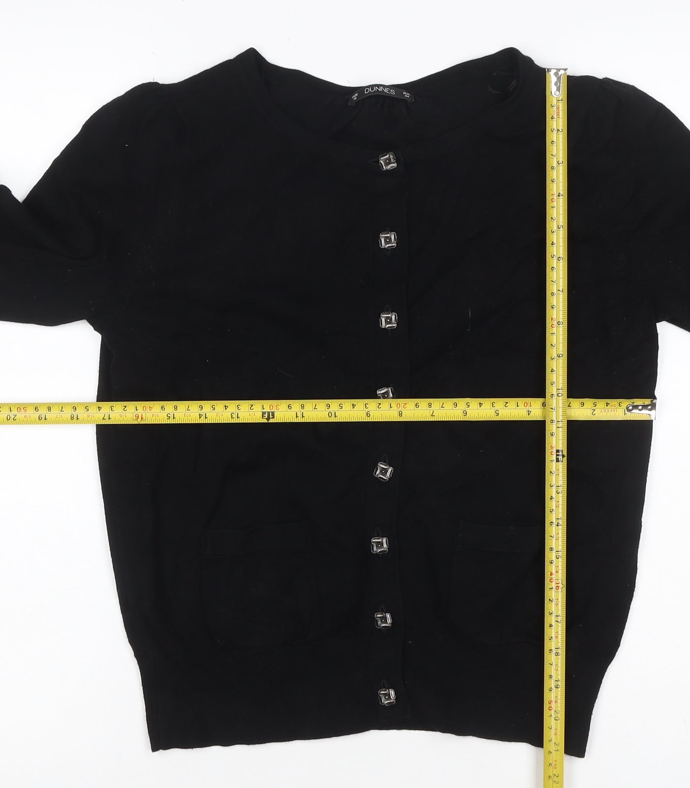 Dunnes Women Black Size 16 Button Front Knit Cardigan Pockets