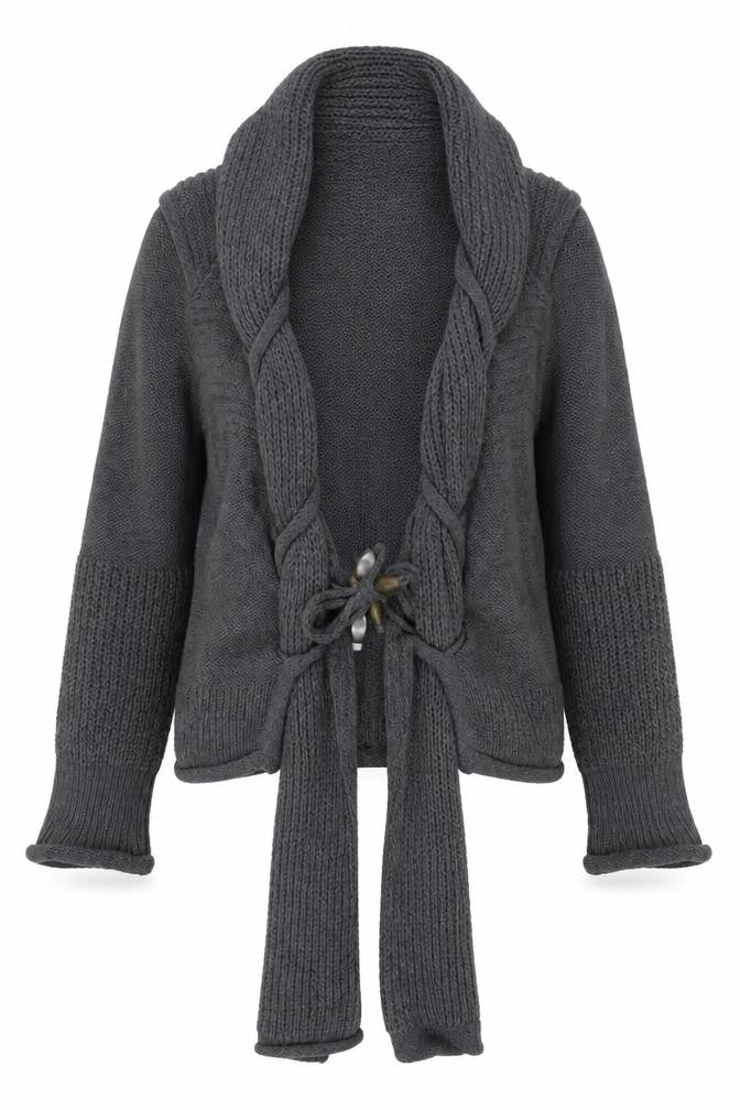 Elisa Cavaletti Women’s Grey L Wool Blend Lace-Up Wrap Knit Cardigan