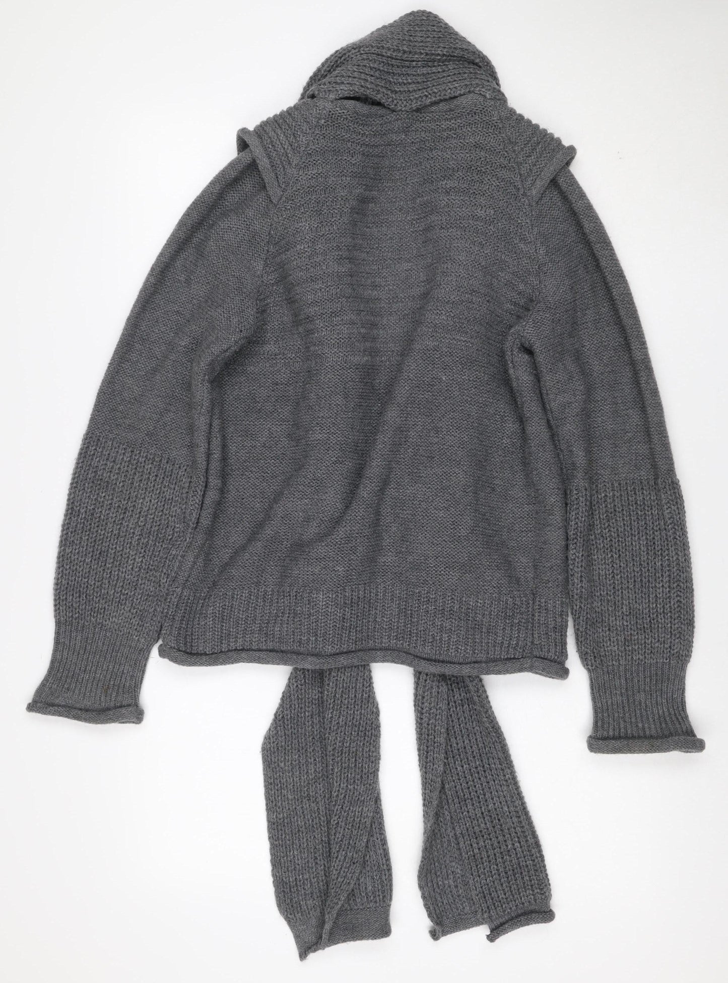 Elisa Cavaletti Women’s Grey L Wool Blend Lace-Up Wrap Knit Cardigan