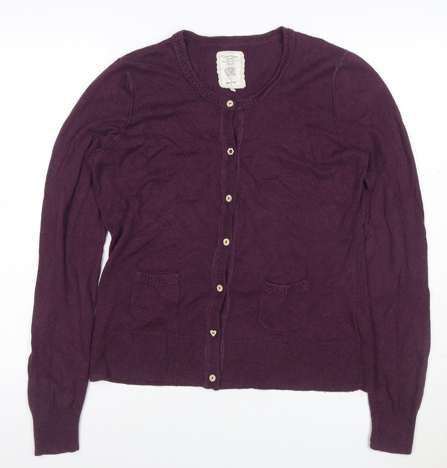 Mantaray Women Purple Size 14 Button Crochet Trim Knit Cardigan