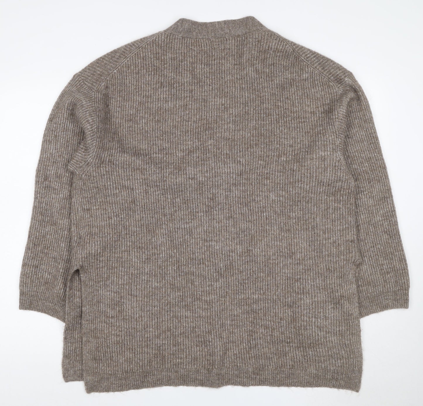 H&M Women’s Brown UK 16 Rib Knit V-Neck Button Cardigan