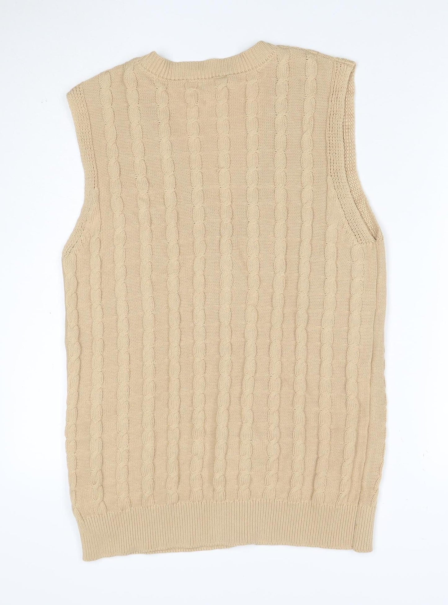 Soft Rebels Women Beige S Cable-Knit V-Neck Button Vest Cardigan