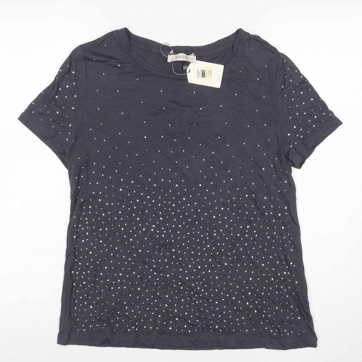 Oasis Women Blue M Studded Short Sleeve Jersey T-Shirt