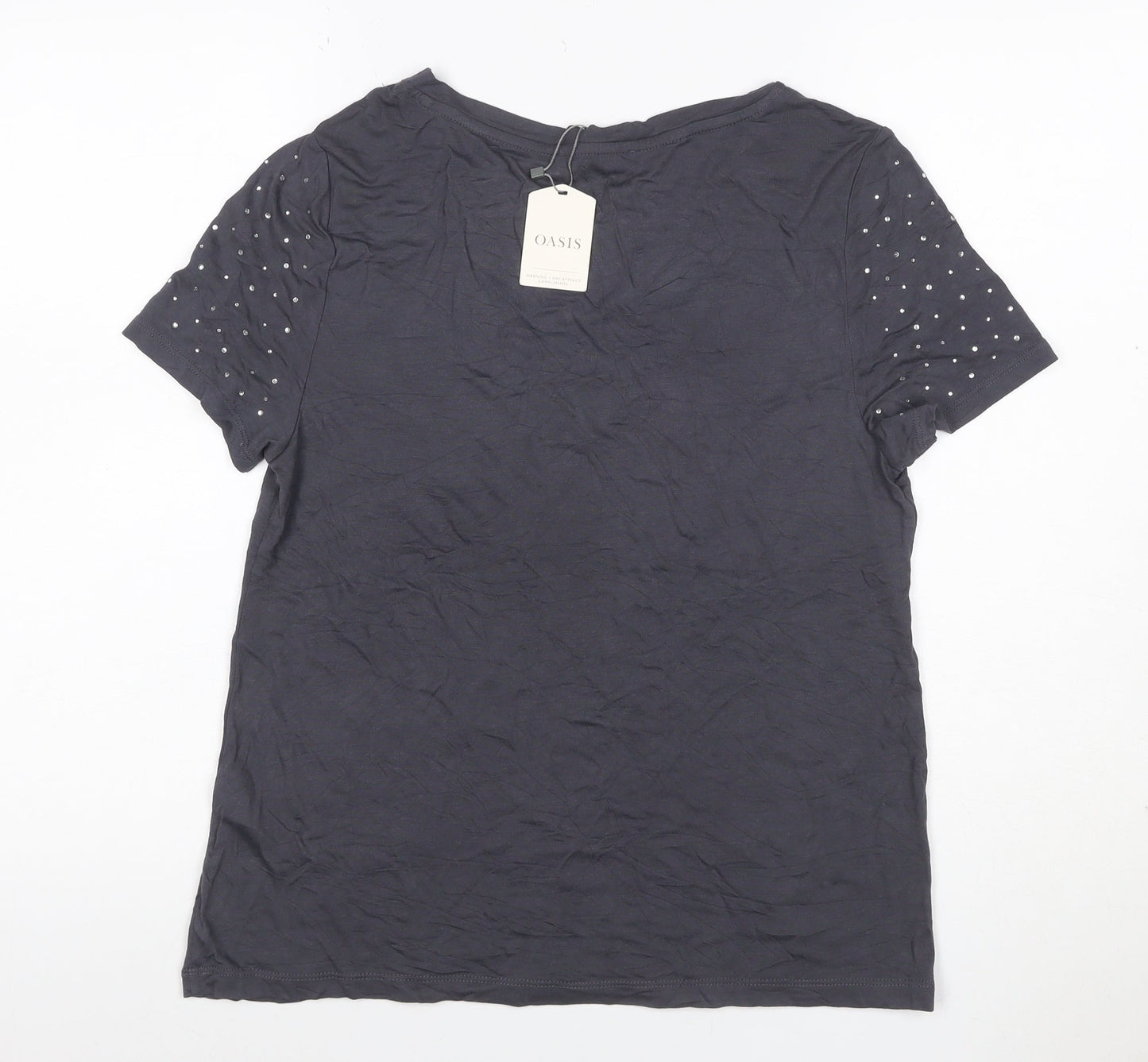 Oasis Women Blue M Studded Short Sleeve Jersey T-Shirt