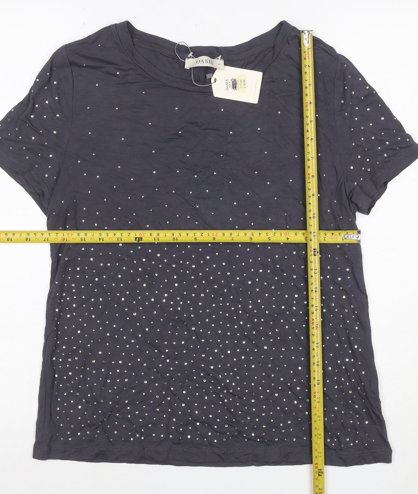 Oasis Women Blue M Studded Short Sleeve Jersey T-Shirt