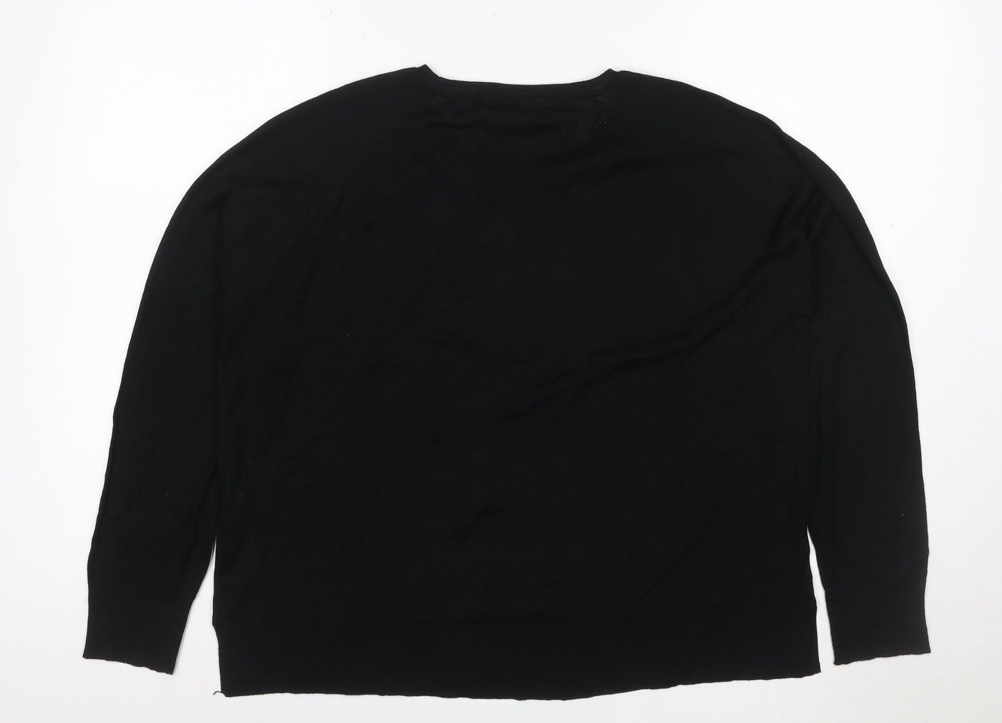 Zara Women Black UK 16 Basic Knit Long Sleeve Crew Neck Top
